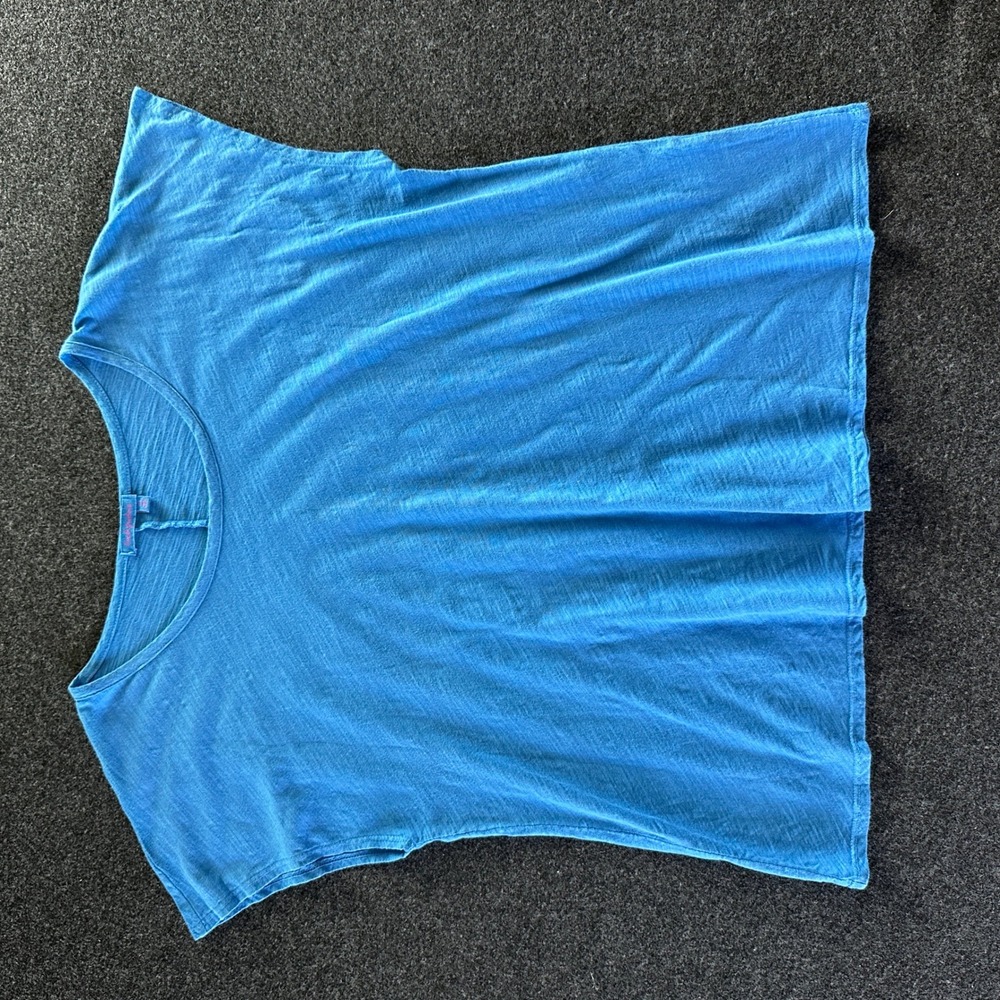 Fresh Produce Blue Slub Knit Cotton Scoop Neck Boxy Top OS Made in USA 22063